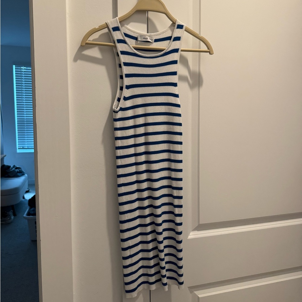 Striped Sleeveless Dress - Blue and White
